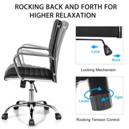 Costway Executive Office Chair High Back PU Leather Swivel Computer Desk Chair in Black - thumbnail 7