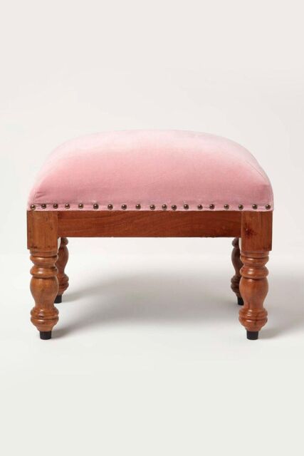 Homescapes Mable Velvet Rectangular Footstool in Pink - image 1