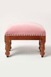 Homescapes Mable Velvet Rectangular Footstool in Pink