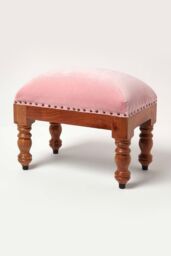 Homescapes Mable Velvet Rectangular Footstool in Pink - thumbnail 2