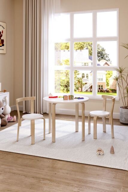 Living and Home 3Pcs Children's Poplar Toddler Game Dining Table and Chair Set in White - image 1