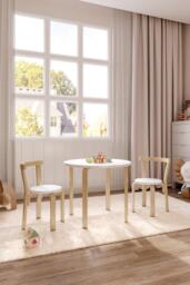 3Pcs Children's Poplar Toddler Game Dining Table and Chair Set