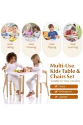 Living and Home 3Pcs Children's Poplar Toddler Game Dining Table and Chair Set in White - thumbnail 5