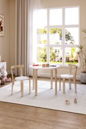 Living and Home 3Pcs Children's Poplar Toddler Game Dining Table and Chair Set in White - thumbnail 1