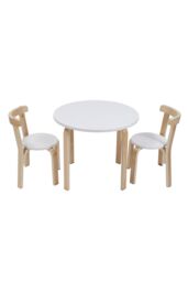 Living and Home 3Pcs Children's Poplar Toddler Game Dining Table and Chair Set in White - thumbnail 3