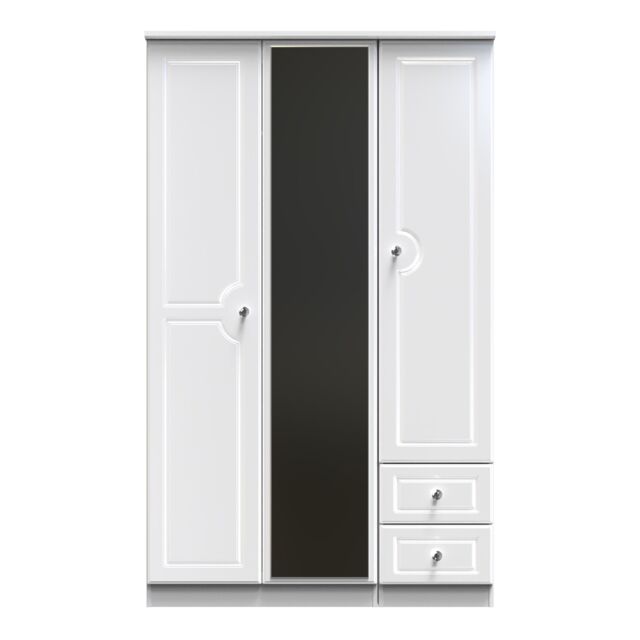 Ready Assembled 2 U Stratford Tall Triple Mirror + Drawer Wardrobe (Ready Assembled) in White - image 1