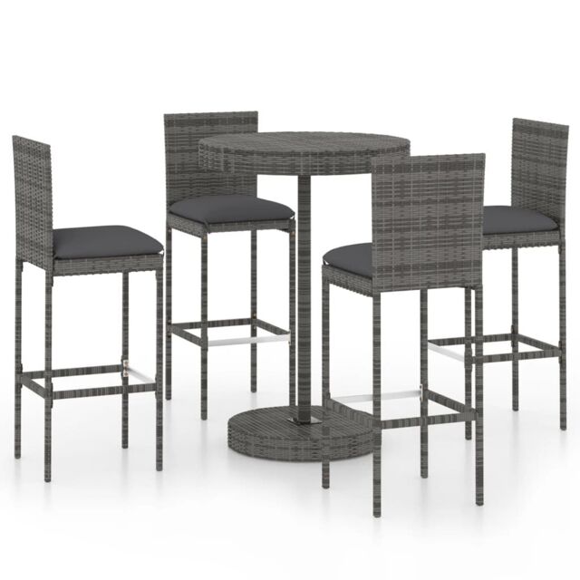 Berkfield Home 5 Piece Garden Bar Set with Cushions Poly Rattan Grey - image 1