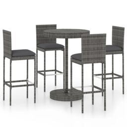 Berkfield Home 5 Piece Garden Bar Set with Cushions Poly Rattan Grey - thumbnail 1
