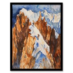 Artery8 Mountain Climbing Sport Summit Snow Climbers Framed Art Print in Brown - Size: A4 - thumbnail 1