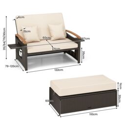 Gymax Outdoor Wicker Day Bed Rattan Loveseat With Storage Ottoman Sun Lounger in Beige - thumbnail 2