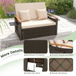 Gymax Outdoor Wicker Day Bed Rattan Loveseat With Storage Ottoman Sun Lounger in Beige - thumbnail 7