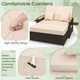Gymax Outdoor Wicker Day Bed Rattan Loveseat With Storage Ottoman Sun Lounger in Beige - thumbnail 5
