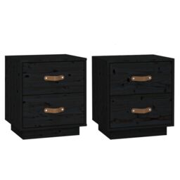 Berkfield Home Bedside Cabinets 2 pcs Black 40x34x45 cm Solid Wood Pine - Size: 40 x 34 x 45 cm - thumbnail 2