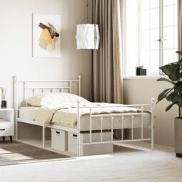 Berkfield Home Metal Bed Frame with Headboard & Footboard White 100x200 cm - thumbnail 1