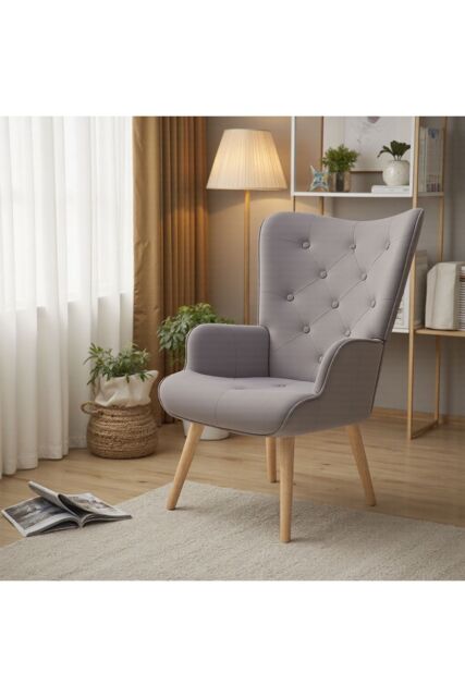 Living and Home Flannel Upholstered Tufted Lounge Chair in Light Grey - image 1