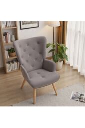 Living and Home Flannel Upholstered Tufted Lounge Chair in Light Grey - thumbnail 2