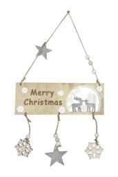 Neel Blue 20cm x 17cm x 2cm Wooden Merry Christmas Hanging Sign in Natural - Size: 20 cm x 17 cm x 2 cm