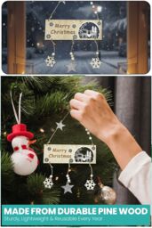 Neel Blue 20cm x 17cm x 2cm Wooden Merry Christmas Hanging Sign in Natural - Size: 20 cm x 17 cm x 2 cm - thumbnail 3