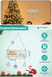 Neel Blue 20cm x 17cm x 2cm Wooden Merry Christmas Hanging Sign in Natural - Size: 20 cm x 17 cm x 2 cm - thumbnail 2