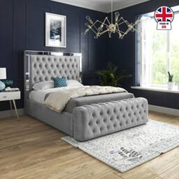 KDMD Redesdale Mirror Upholstered Grey Soft Velvet Designer Bed Frame - Size: King - thumbnail 4