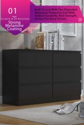 FWStyle Stora Matt 6 Drawer Chest (H) 77 (W) 110 (D) 40cm Extra Deep Drawers in Black - thumbnail 2