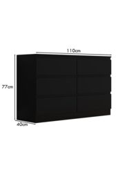 FWStyle Stora Matt 6 Drawer Chest (H) 77 (W) 110 (D) 40cm Extra Deep Drawers in Black - thumbnail 6