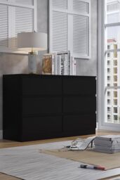 FWStyle Stora Matt 6 Drawer Chest (H) 77 (W) 110 (D) 40cm Extra Deep Drawers in Black - thumbnail 1