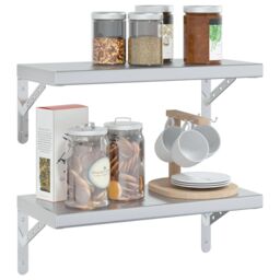Berkfield Home Wall Shelves 2 pcs 50x23.5 cm Silver Stainless Steel - thumbnail 4