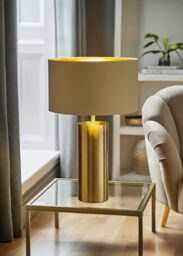 ValueLights Lexy Beige & Metallic Gold Shade with Gold Dimmable Touch Table Lamp
