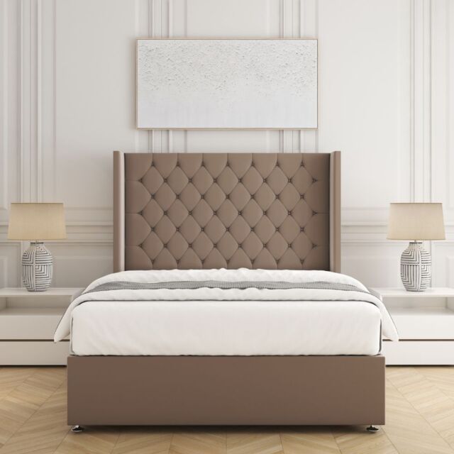 "BSSPOKE Winchester Divan Bed Set Plush Velvet 54""Headboard Mattress No Drawers in Bronze - Size: King" - image 1