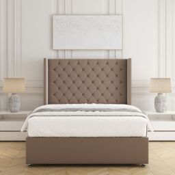 "BSSPOKE Winchester Divan Bed Set Plush Velvet 54""Headboard Mattress No Drawers in Bronze - Size: King"