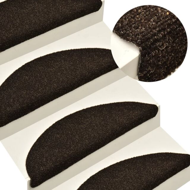 Berkfield Home Self-adhesive Stair Mats 10pcs Dark Brown 65x21x4cm Needle Punch - Size: Medium - image 1