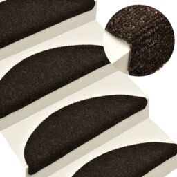 Berkfield Home Self-adhesive Stair Mats 10pcs Dark Brown 65x21x4cm Needle Punch - Size: Medium - thumbnail 1