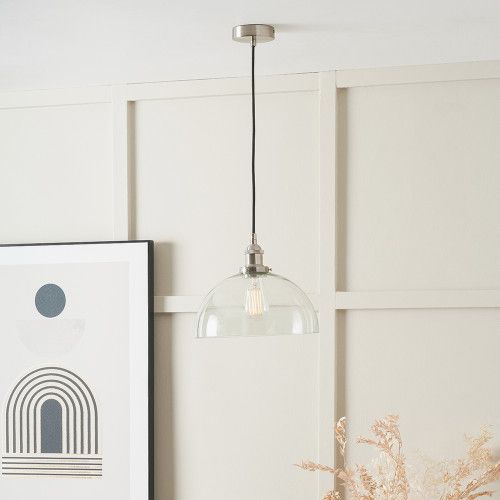 Ruma Ceiling Light Antique Silver Metal & Glass Dome Pendant in Clear - image 1