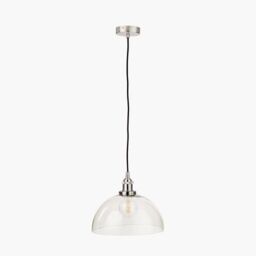 Ruma Ceiling Light Antique Silver Metal & Glass Dome Pendant in Clear - thumbnail 2