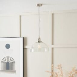 Ruma Ceiling Light Antique Silver Metal & Glass Dome Pendant in Clear - thumbnail 1