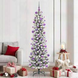 Berkfield Home Artificial Christmas Tree with 300 LEDs Green & white 210 cm - thumbnail 1