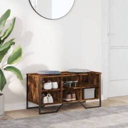 Berkfield Home Shoe Cabinet Smoked Oak 90x38x45.5 cm Engineered Wood - thumbnail 1