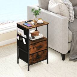 Gymax 2 Pack Nightstand End Table With Charging Station LED lights 2 Drawers in Brown - thumbnail 5