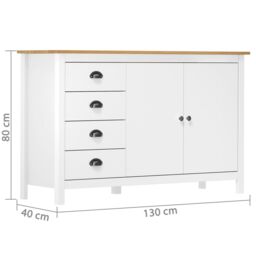 Berkfield Home Sideboard Hill White 130x40x80 cm Solid Pine Wood - Size: 130 x 40 x 80 cm - thumbnail 4