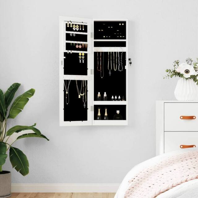 Berkfield Home Mirror Jewellery Cabinet Wall Mounted White 30x8.5x90 cm - image 1