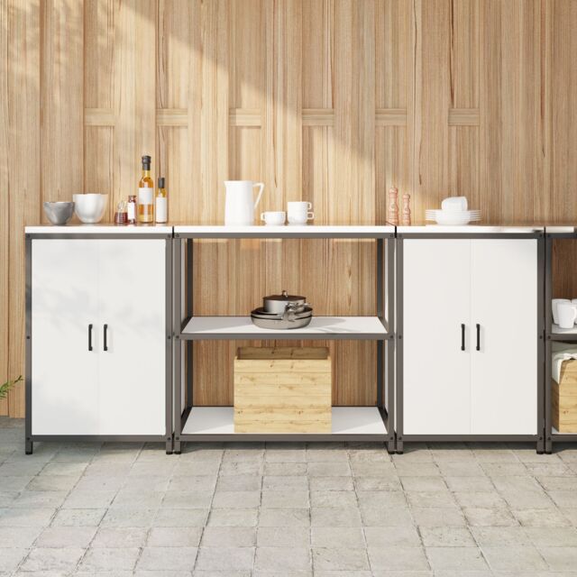 Berkfield Home Kitchen Storage Set with Shelf with Storage with Door 3 pcs White 210 x 50 x 92 cm - image 1