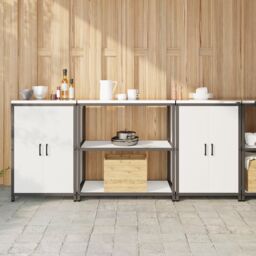 Berkfield Home Kitchen Storage Set with Shelf with Storage with Door 3 pcs White 210 x 50 x 92 cm - thumbnail 1