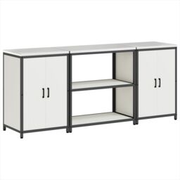 Berkfield Home Kitchen Storage Set with Shelf with Storage with Door 3 pcs White 210 x 50 x 92 cm - thumbnail 2