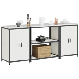 Berkfield Home Kitchen Storage Set with Shelf with Storage with Door 3 pcs White 210 x 50 x 92 cm - thumbnail 3