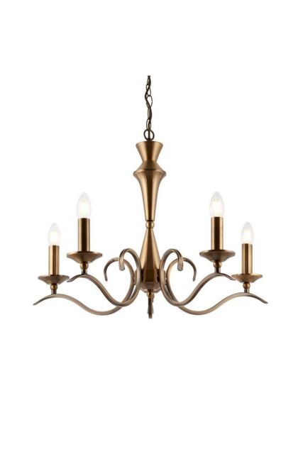 Netlighting Kora 5 Light Multi Arm Ceiling Pendant Candle Antique Brass E14 in Gold - image 1