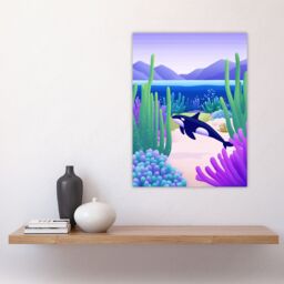 "Artery8 Orca Whale Coastal Coral Reef Underwater Scene Wall Art Print in Purple - Size: W18"" x H24""" - thumbnail 4