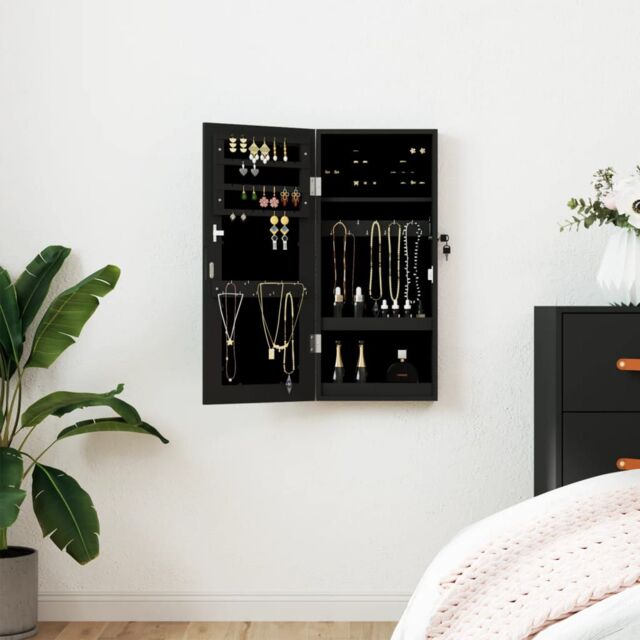 Berkfield Home Mirror Jewellery Cabinet Wall Mounted Black 30x8.5x67 cm - image 1