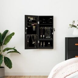 Berkfield Home Mirror Jewellery Cabinet Wall Mounted Black 30x8.5x67 cm