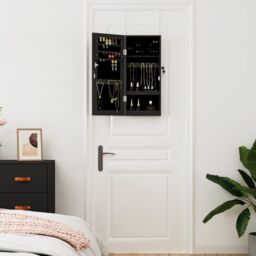 Berkfield Home Mirror Jewellery Cabinet Wall Mounted Black 30x8.5x67 cm - thumbnail 3